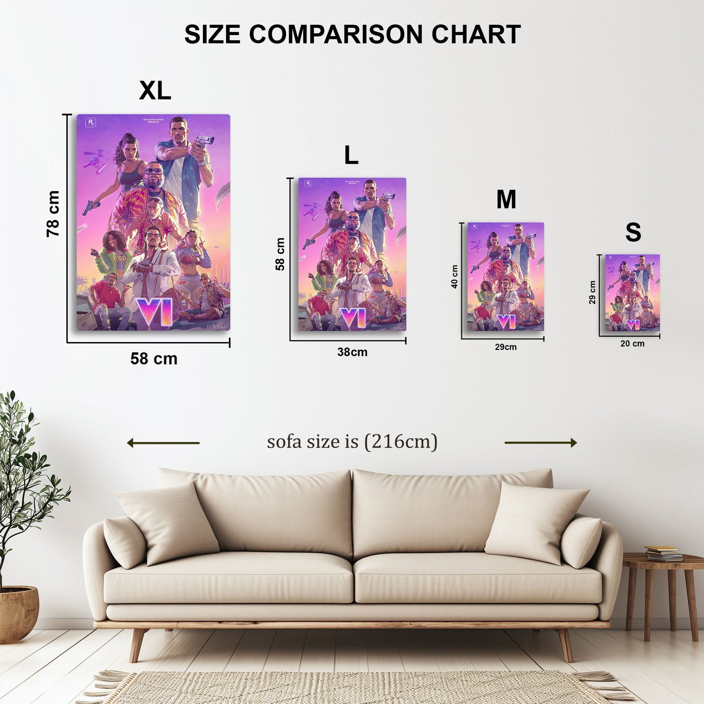 GTA 6 Cast metal wall art in styled room setting