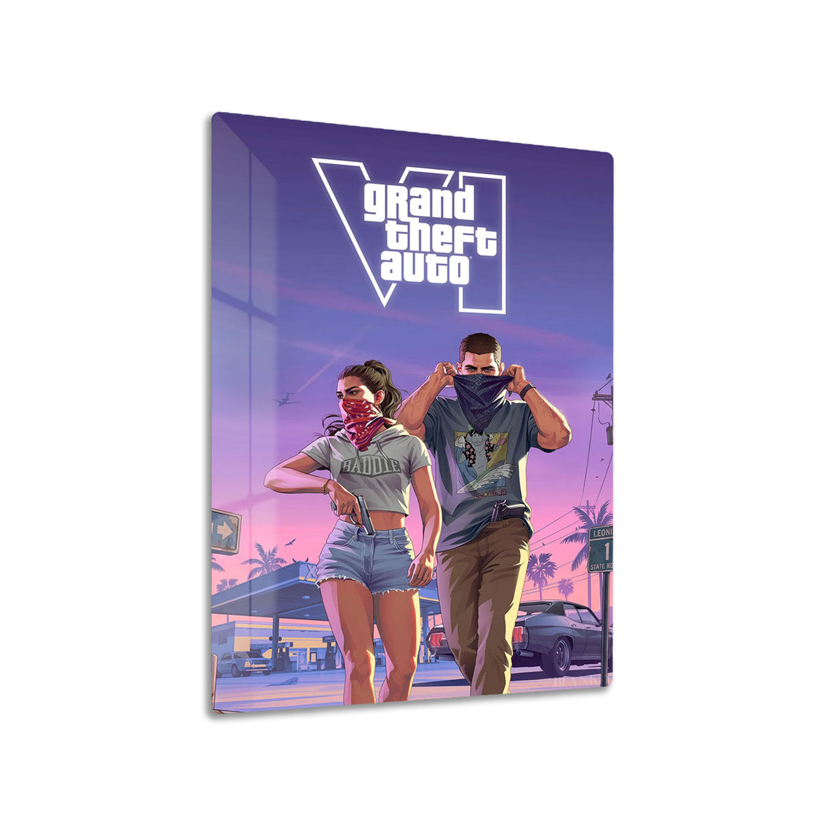 GTA 6 Getaway metal poster on living room wall
