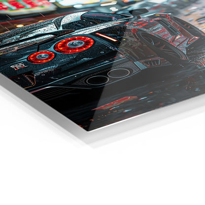 Nissan GT-R R35 Street metal wall art in a modern interior