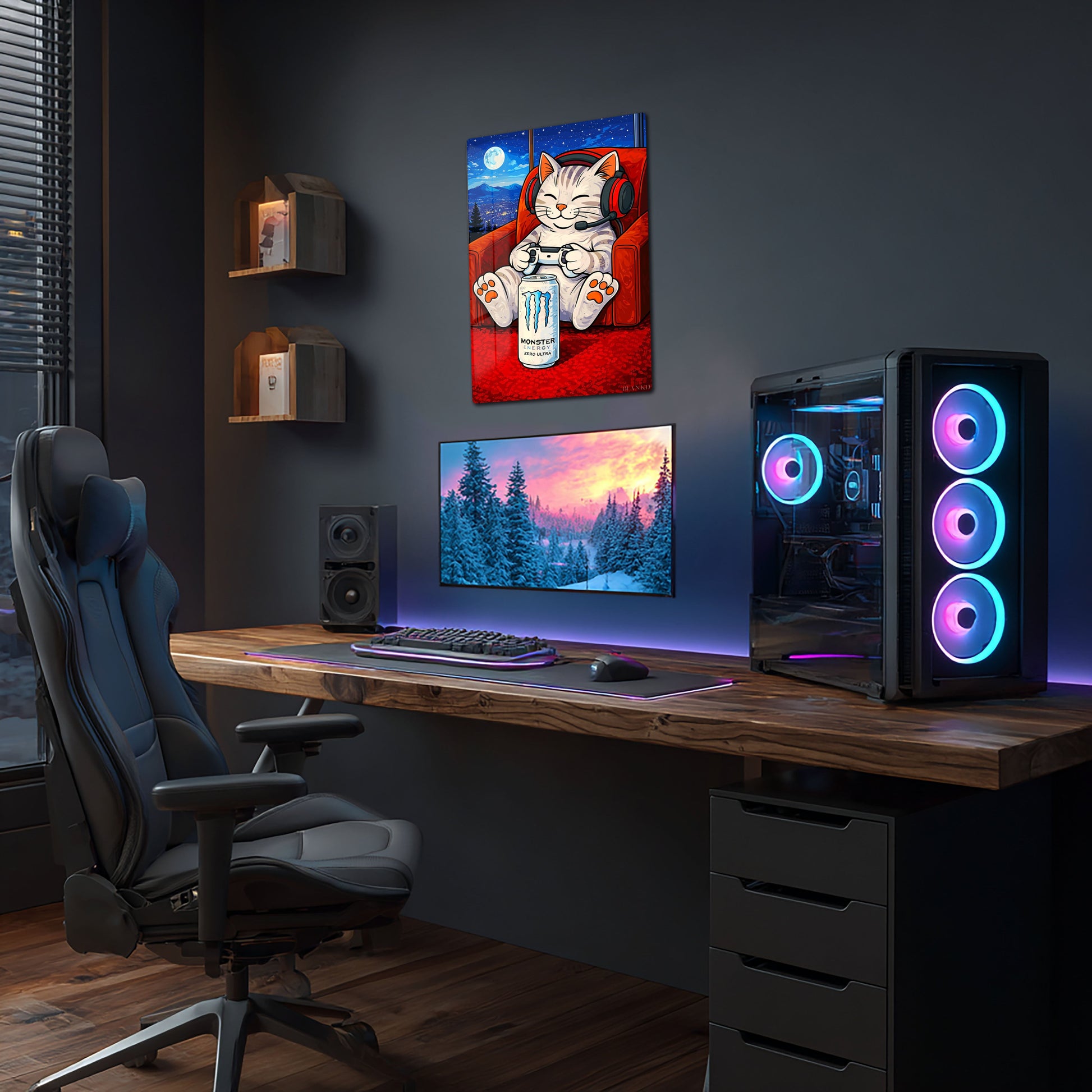Gaming Cat with Monster Energy Drink
