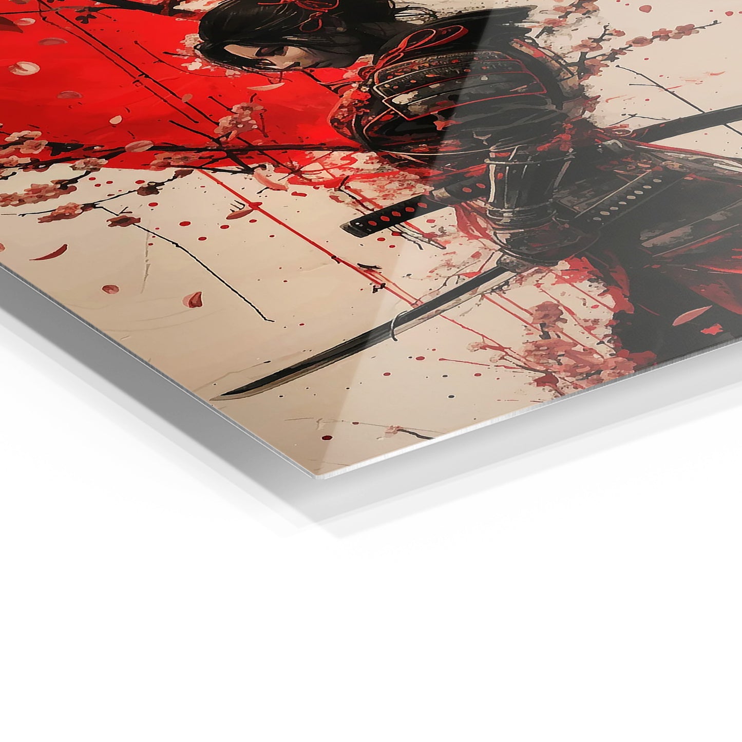 Geisha Samurai metal wall art in a modern interior