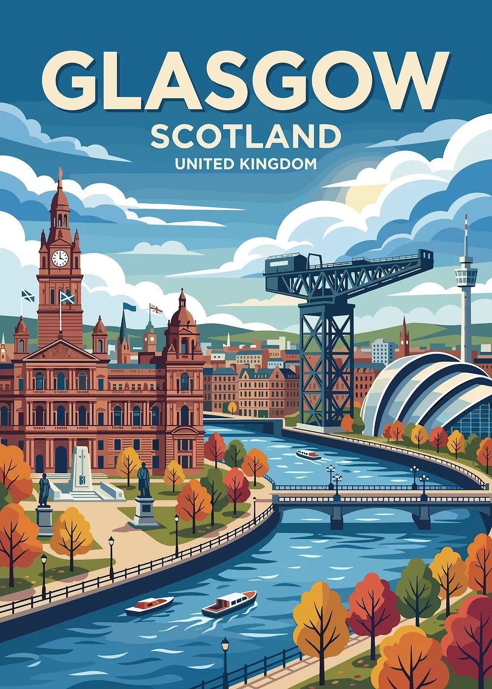 Glasgow Scotland Travel Poster metal poster artwork
