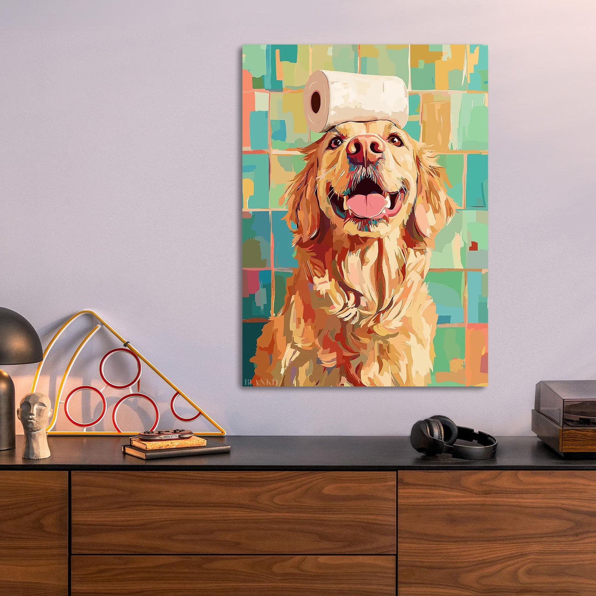 Golden Retriever Toilet Paper Hat metal poster
