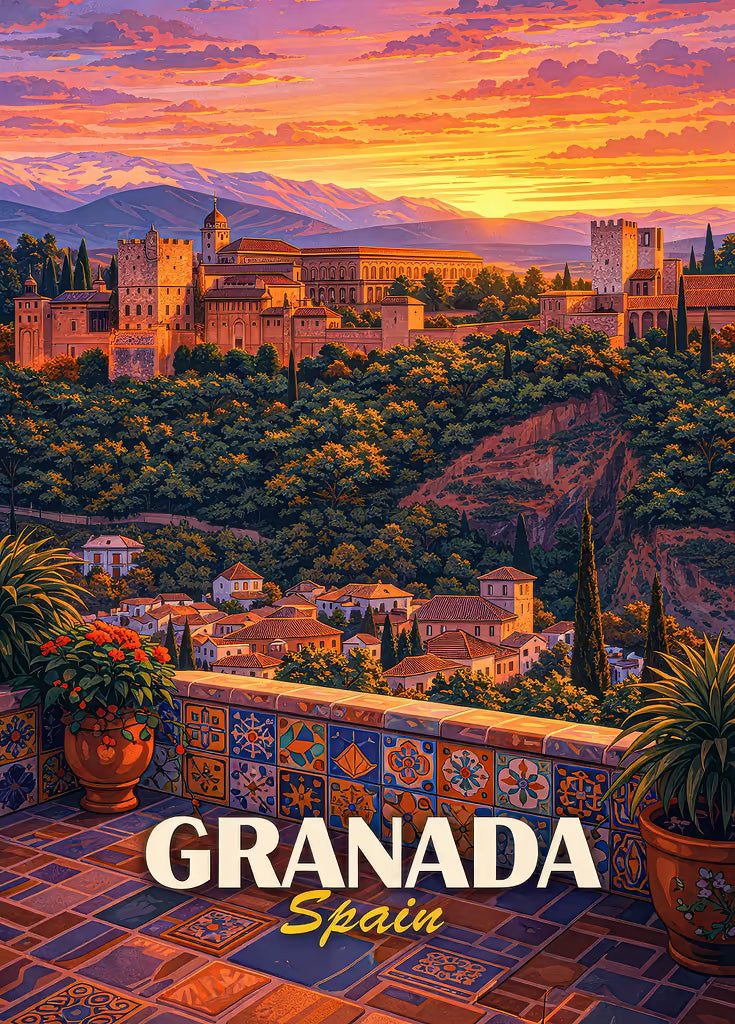 Granada Spain Alhambra Sunset metal poster artwork