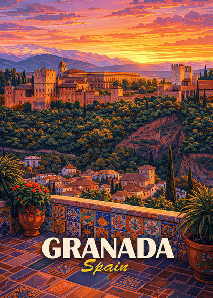 Granada Spain Alhambra Sunset metal poster artwork