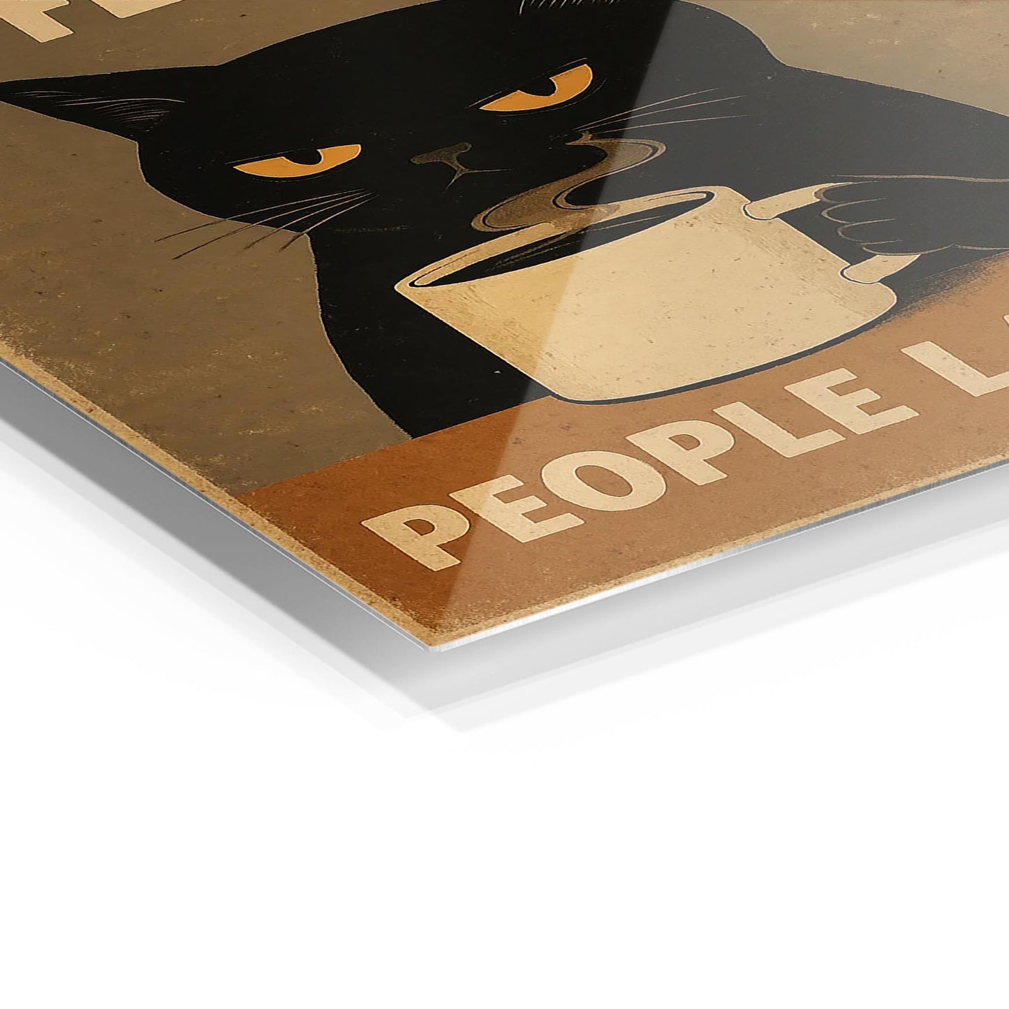 Grumpy Coffee Loving Cat metal poster