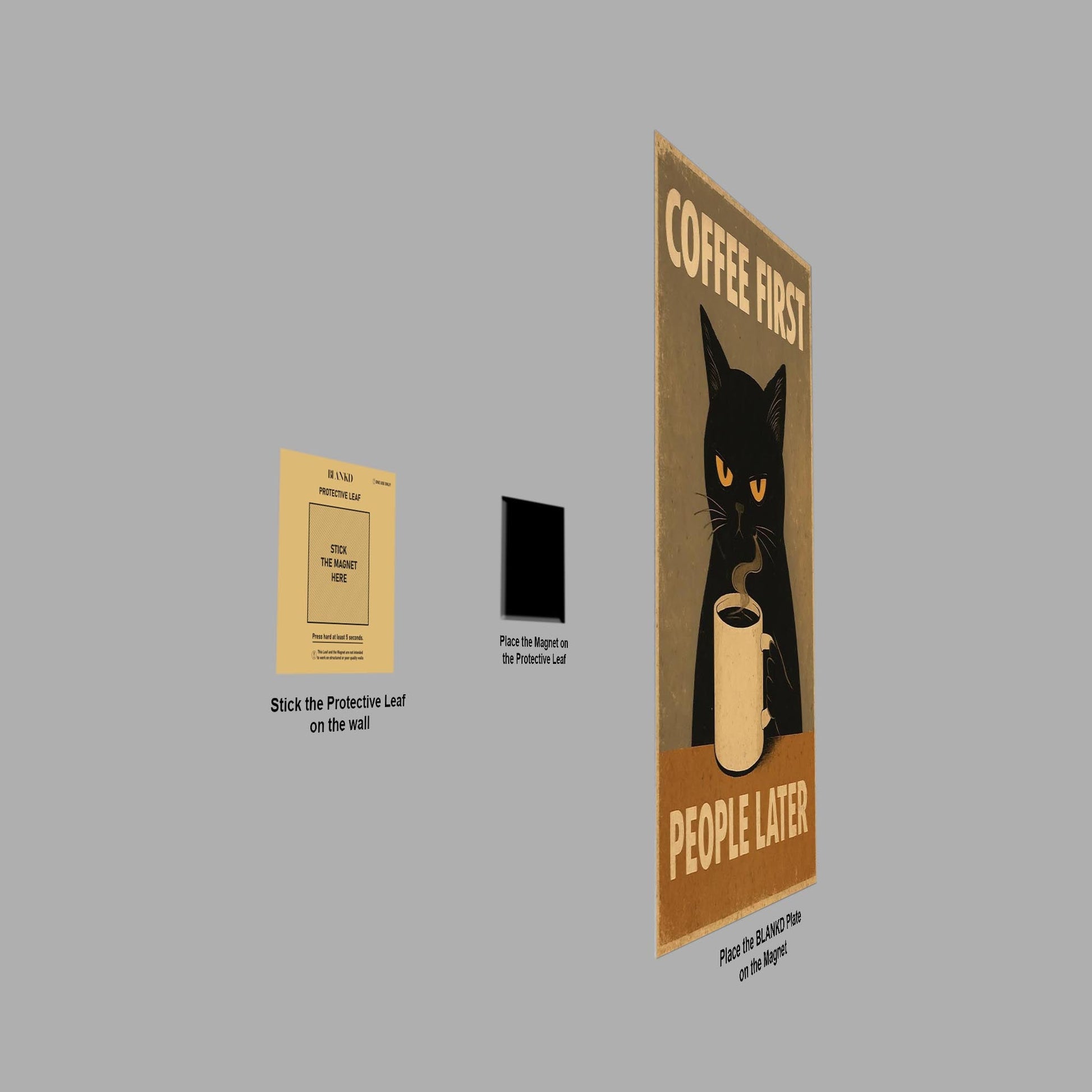 Grumpy Coffee Loving Cat metal poster