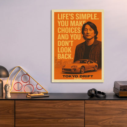 Han Tokyo Drift metal poster size comparison