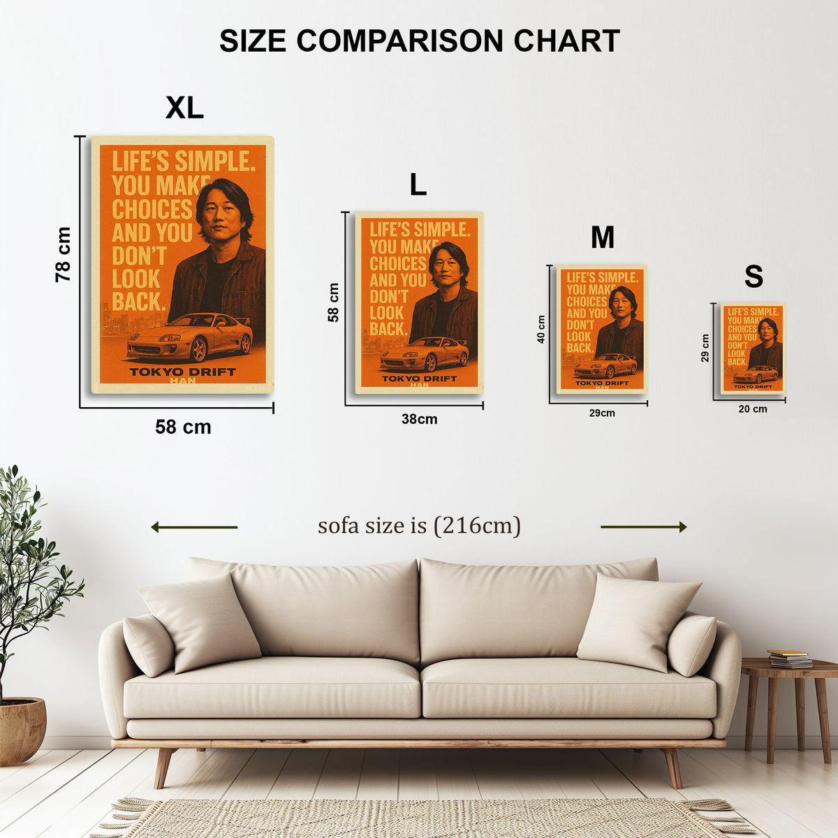 Han Tokyo Drift metal wall art in styled room setting