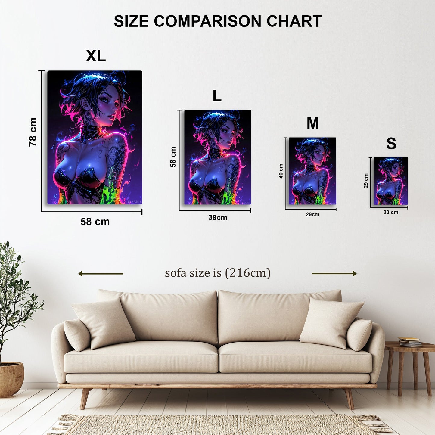 Goth Manga Girl metal wall art in styled room setting