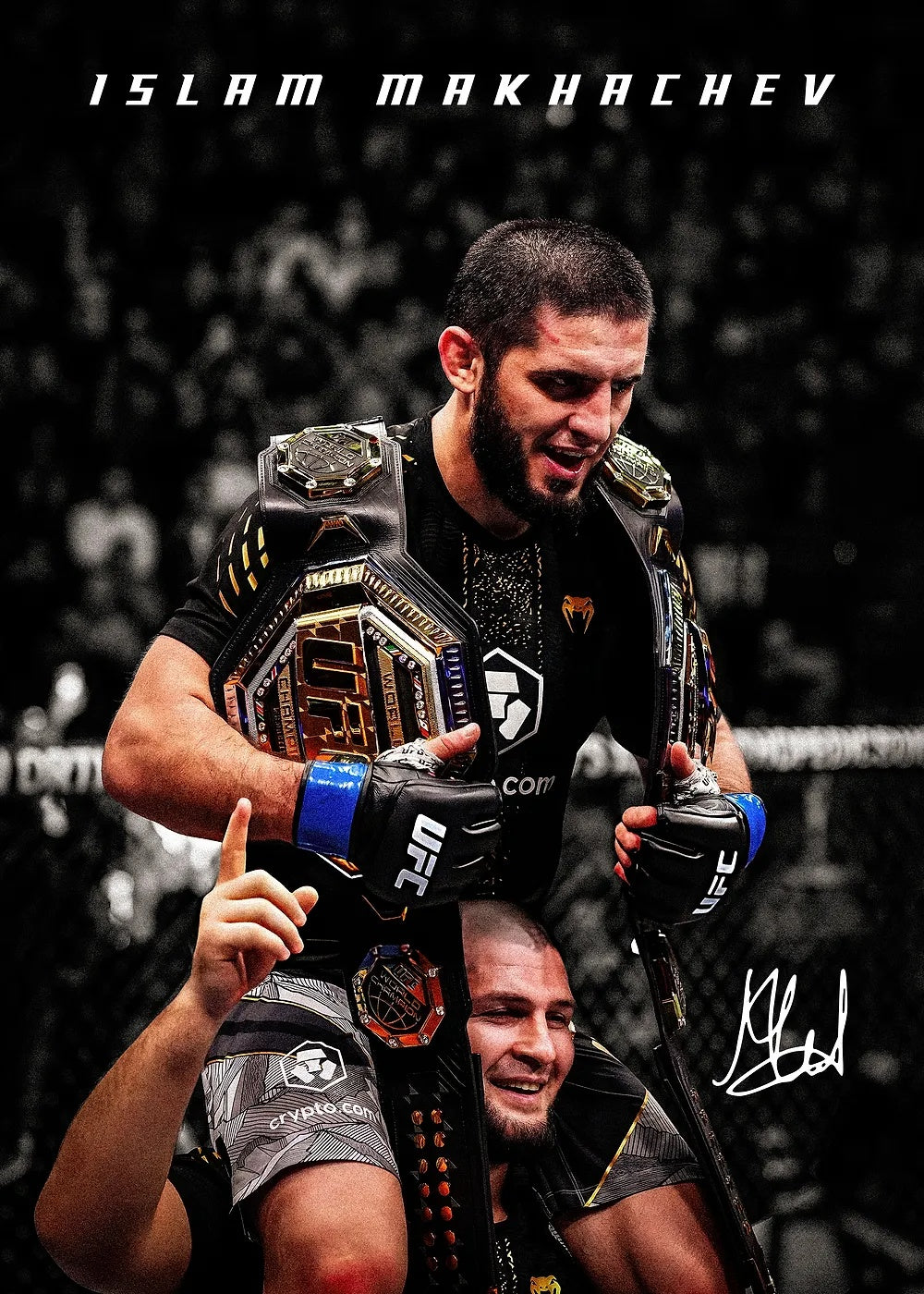 Islam Makhachev & Khabib metal poster artwork