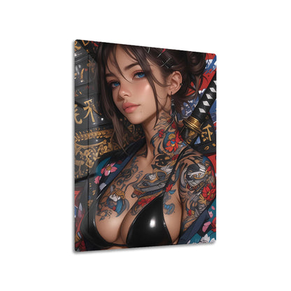 Tattooed Woman with Katana metal poster on living room wall