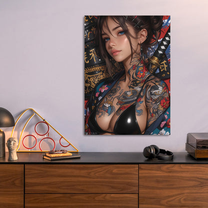 Tattooed Woman with Katana metal poster size comparison