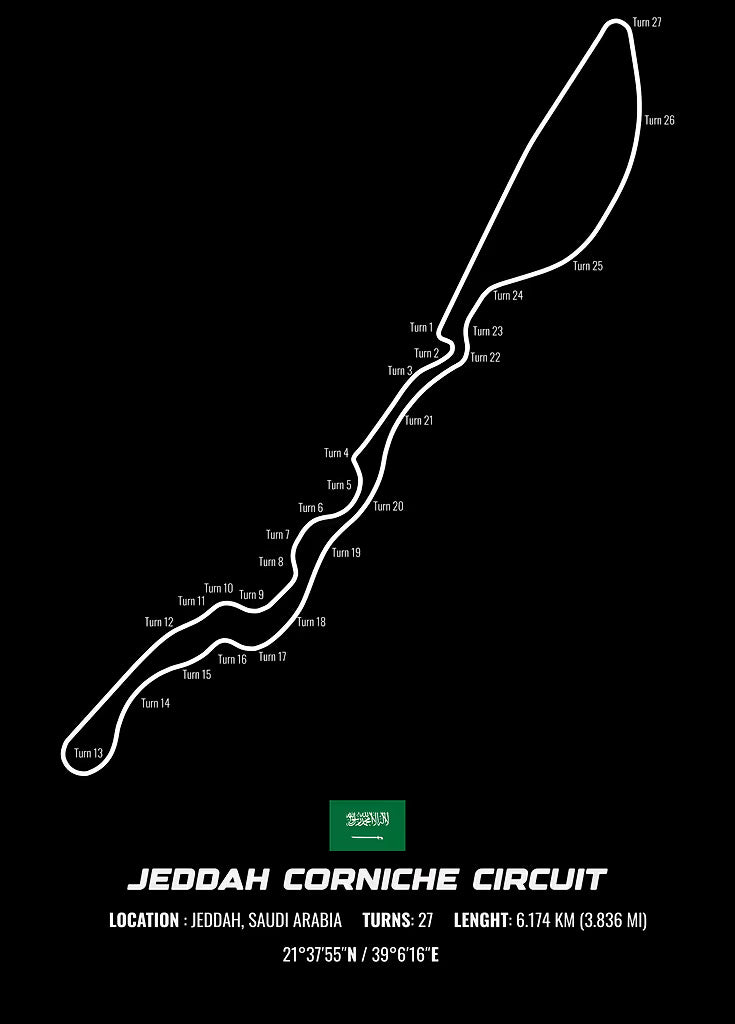 F1 Jeddah Corniche Circuit metal poster artwork