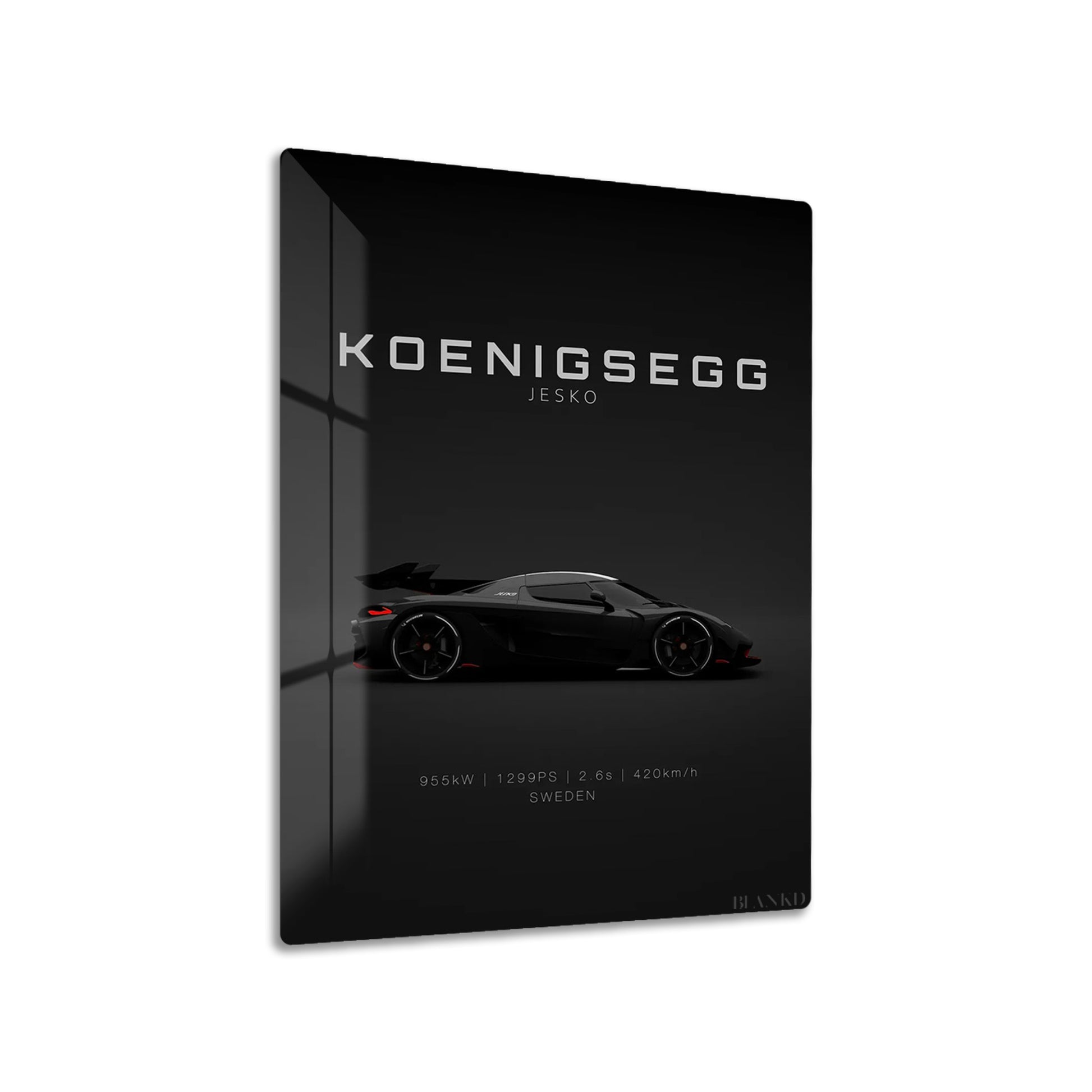 Koenigsegg Jesko Black metal poster on living room wall