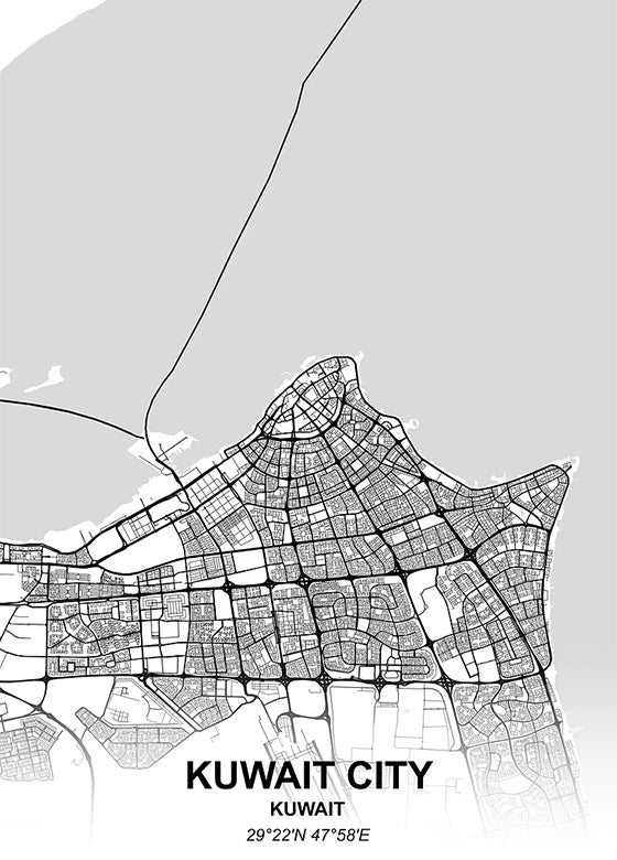 Kuwait City Map metal poster artwork