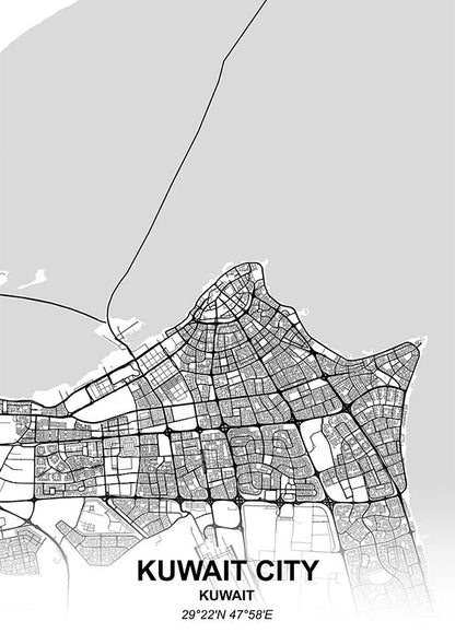 Kuwait City Map metal poster artwork