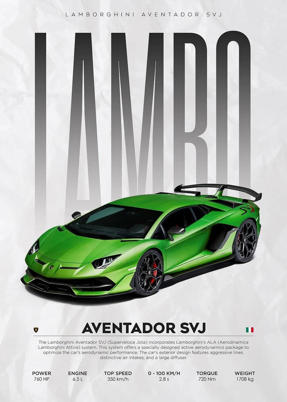 Lamborghini Aventador SVJ metal poster artwork