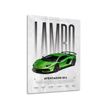 Lamborghini Aventador SVJ metal poster on living room wall