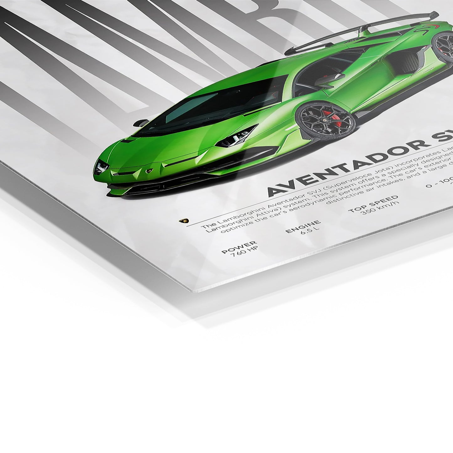 Lamborghini Aventador SVJ metal wall art in a modern interior