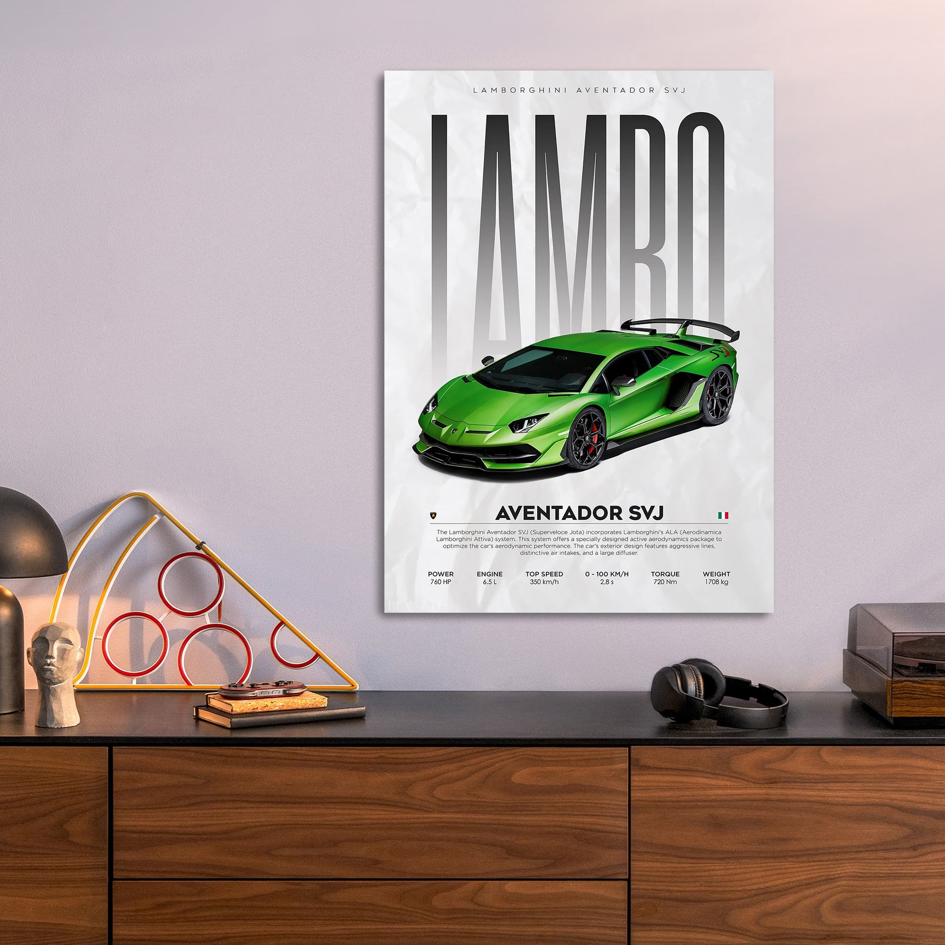 Lamborghini Aventador SVJ metal poster size comparison
