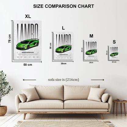 Lamborghini Aventador SVJ metal wall art in styled room setting