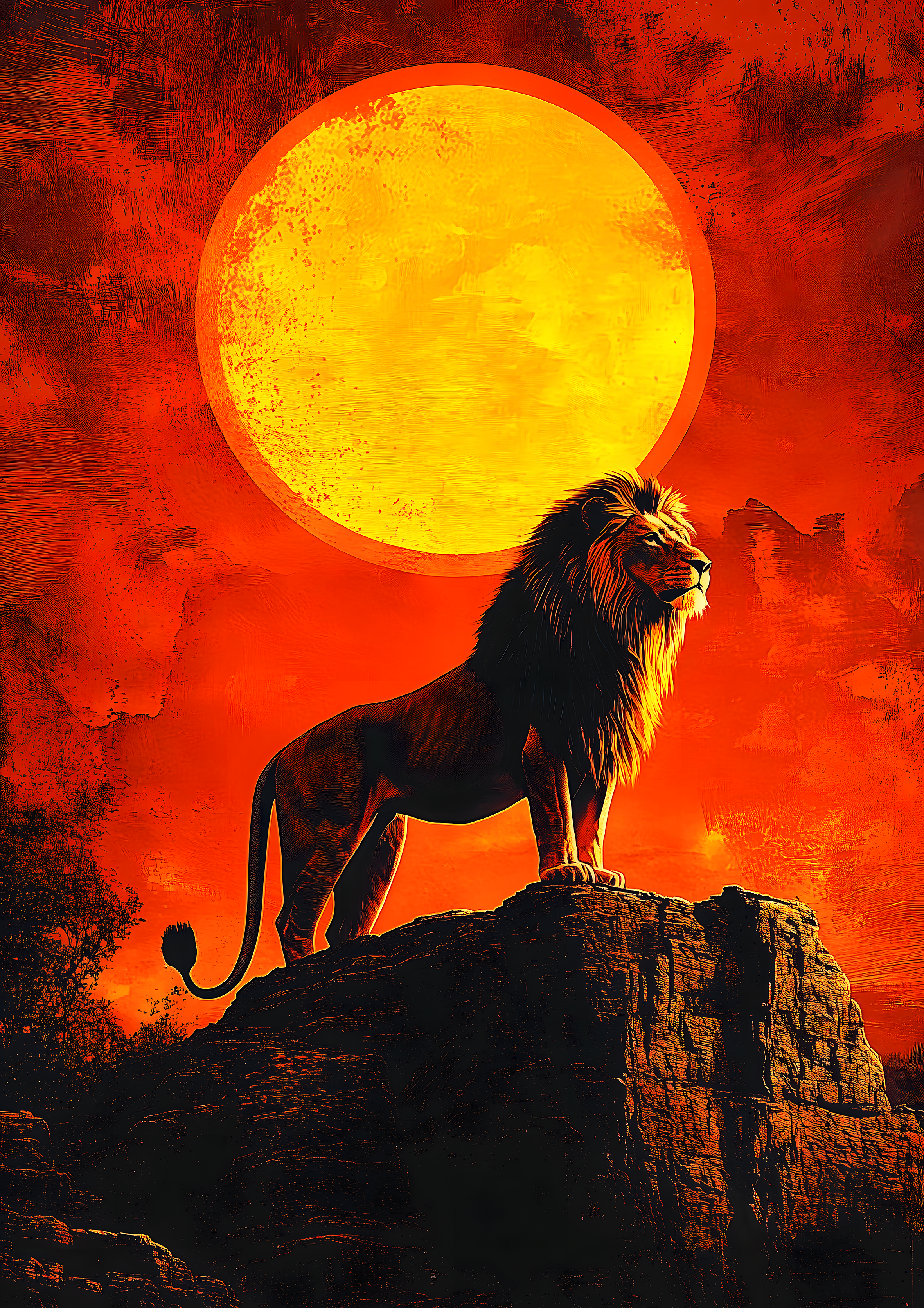 Lion on a Cliff metal poster artwork