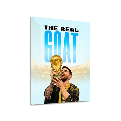 Lionel Messi World Cup metal poster on living room wall