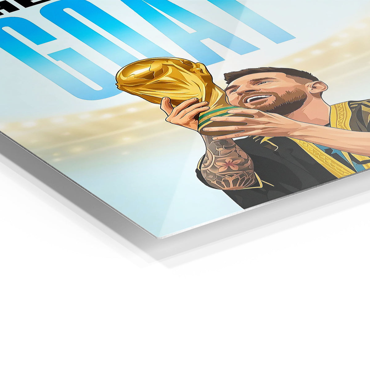 Lionel Messi World Cup metal wall art in a modern interior