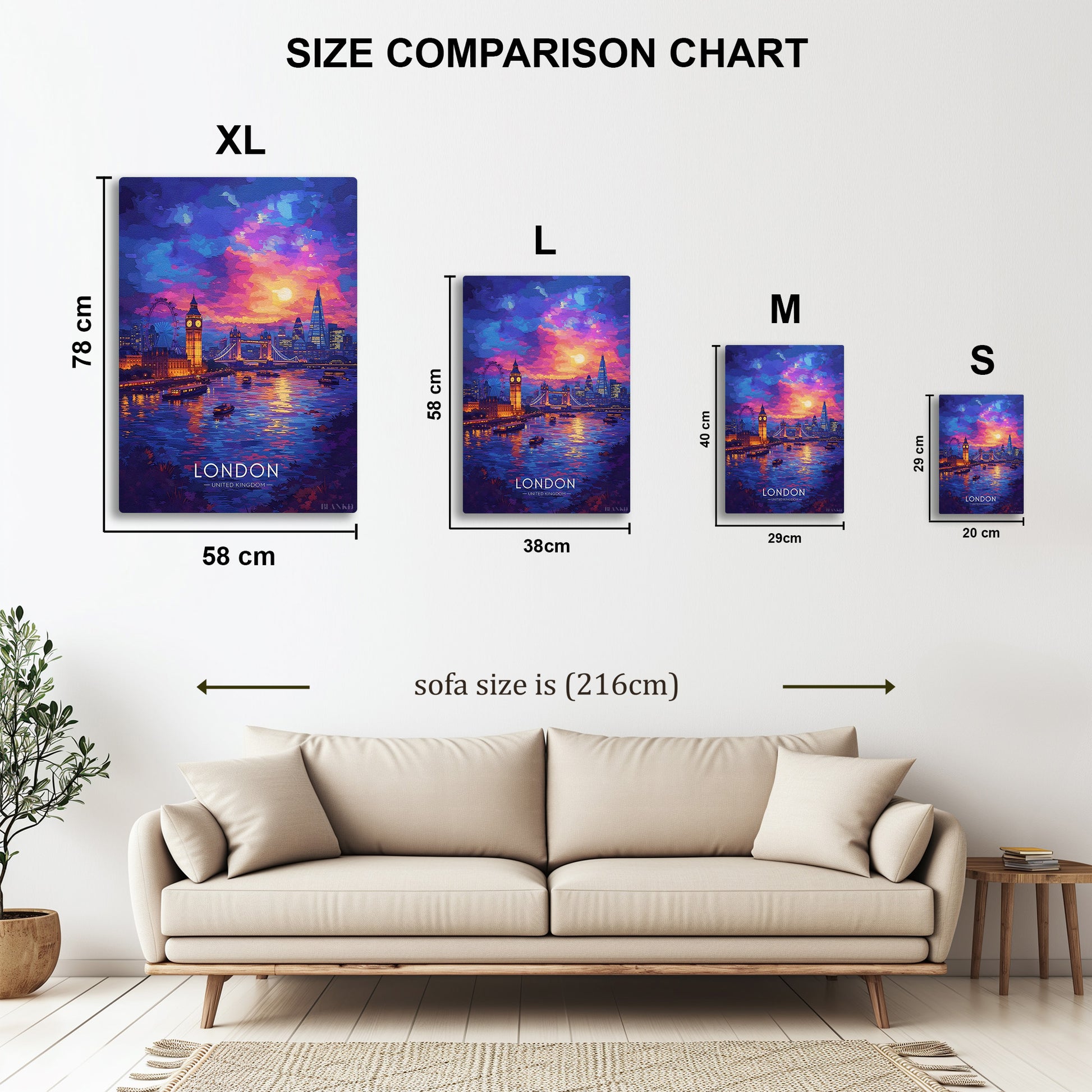London Skyline metal wall art in styled room setting