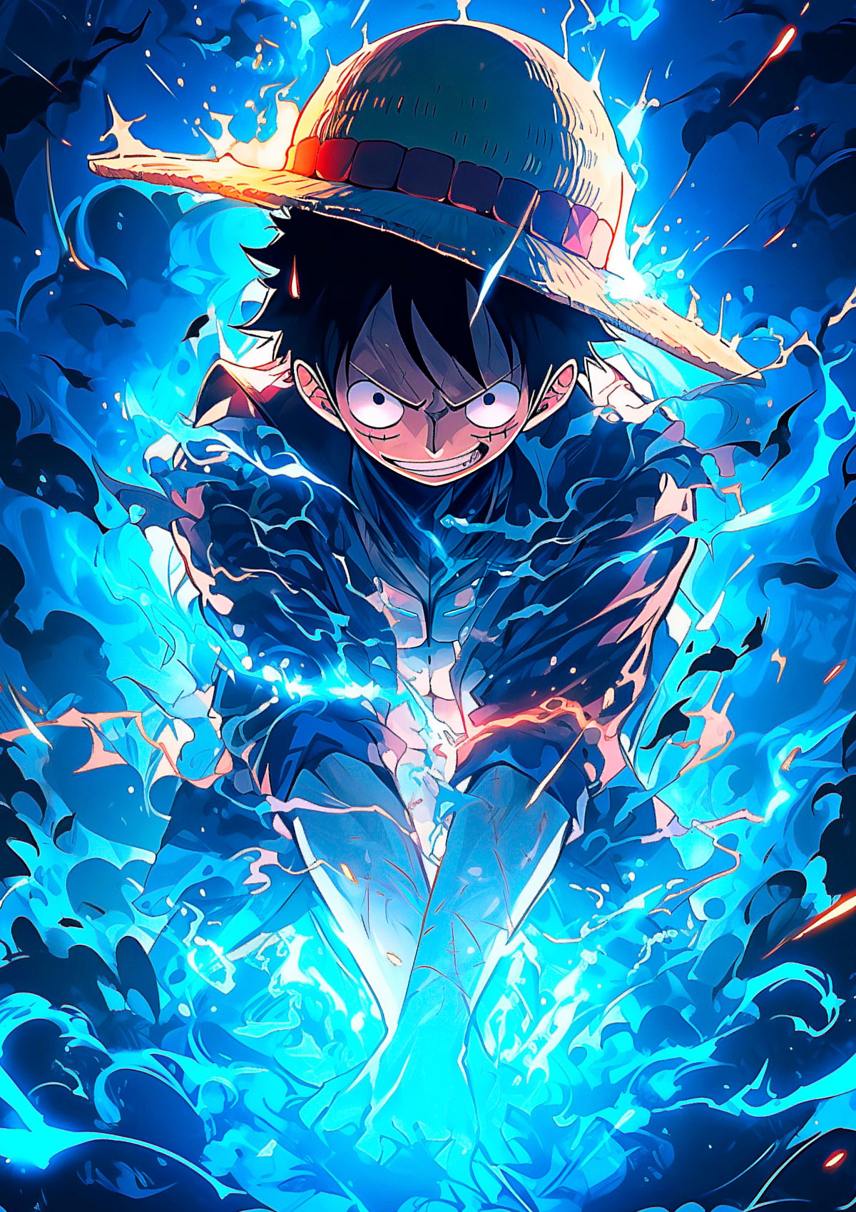 Luffy Blue Flame metal wall art