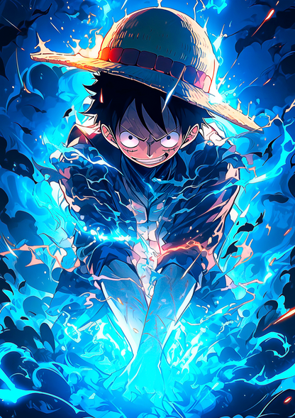 Luffy Blue Flame metal wall art