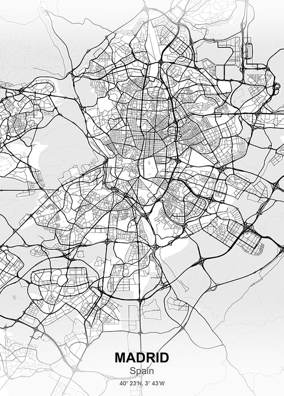 Madrid Spain City Map metal poster artwork