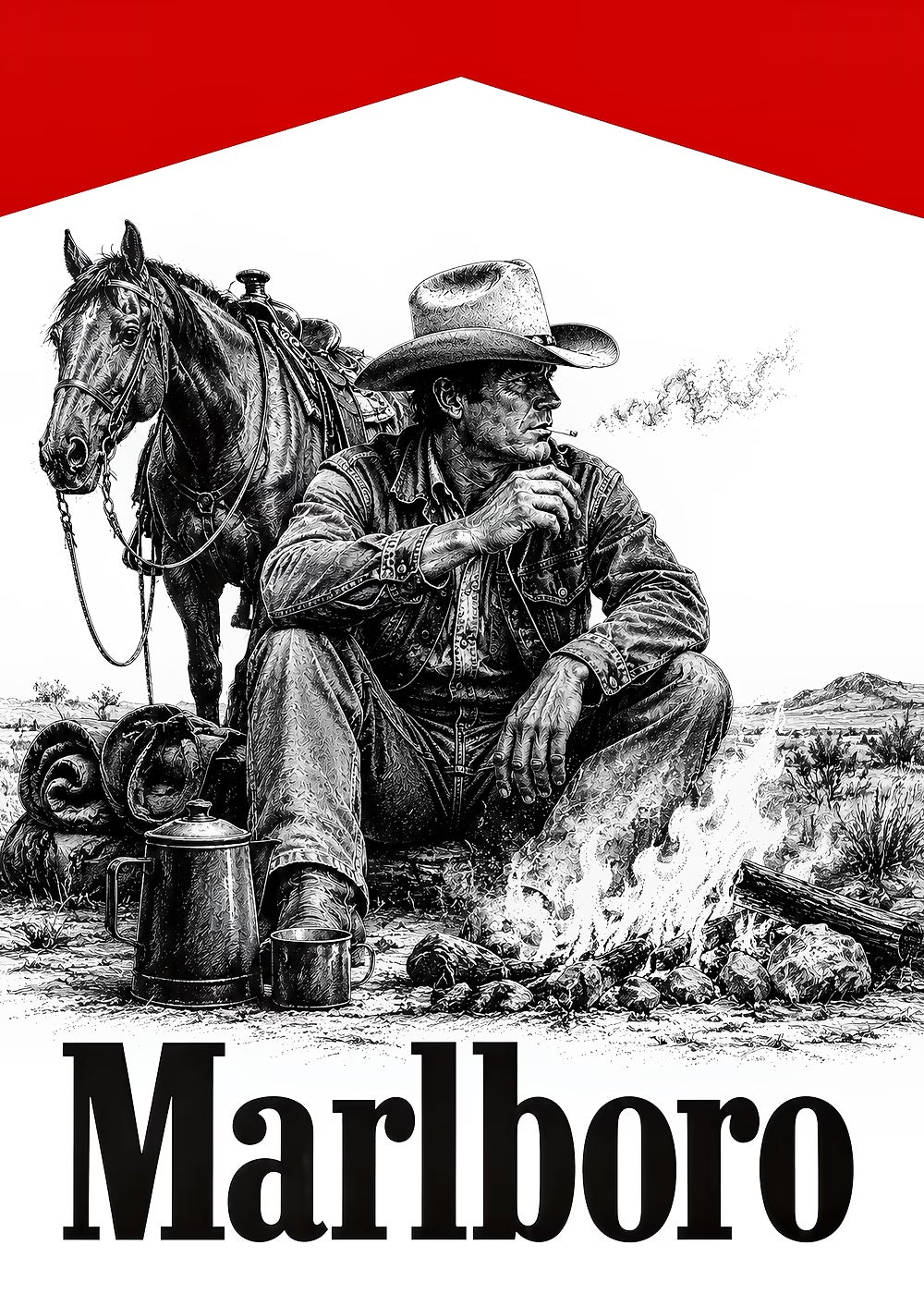Cowboy by the Campfire metal poster artwork