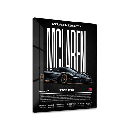McLaren 720S GT3 metal poster on living room wall