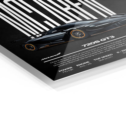 McLaren 720S GT3 metal wall art in a modern interior