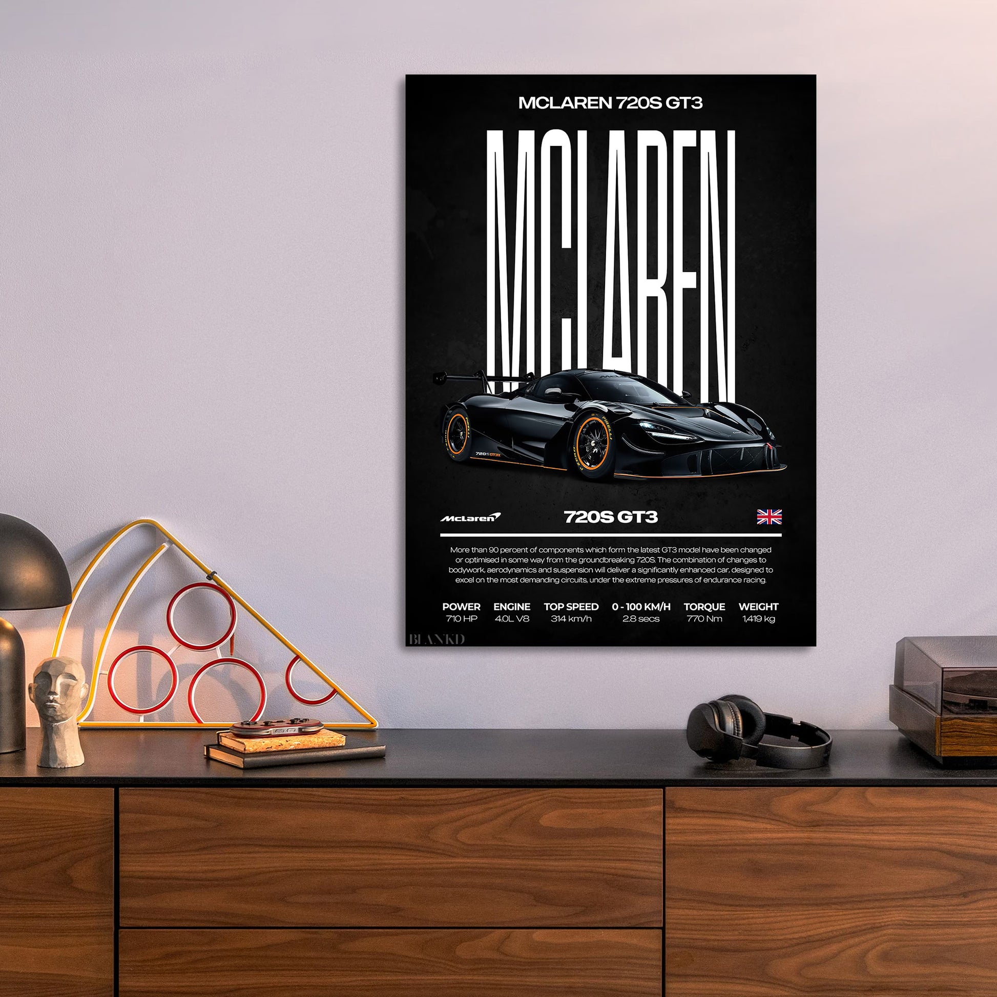 McLaren 720S GT3 metal poster size comparison