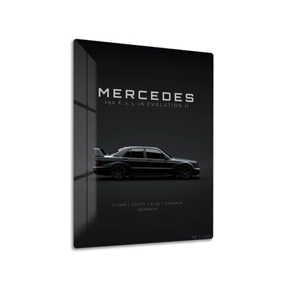 Mercedes-Benz 190E Evo II metal poster on living room wall
