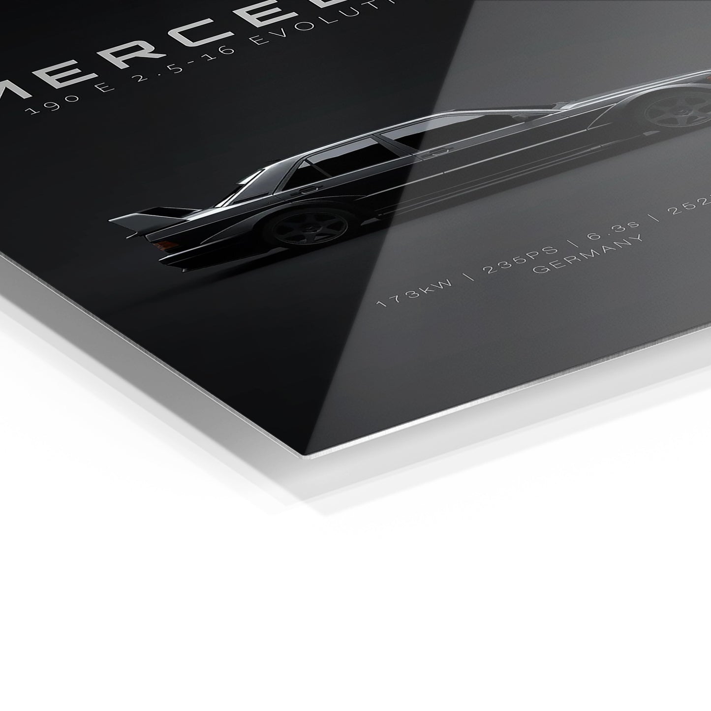 Mercedes-Benz 190E Evo II metal wall art in a modern interior
