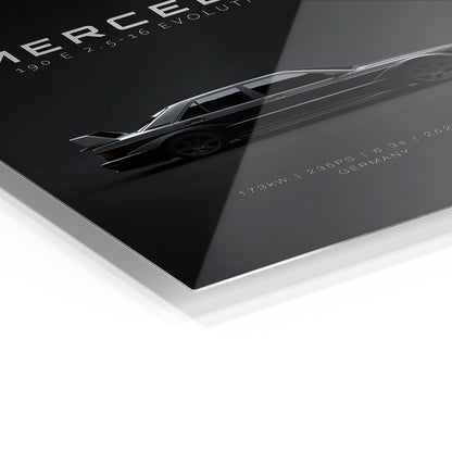 Mercedes-Benz 190E Evo II metal wall art in a modern interior