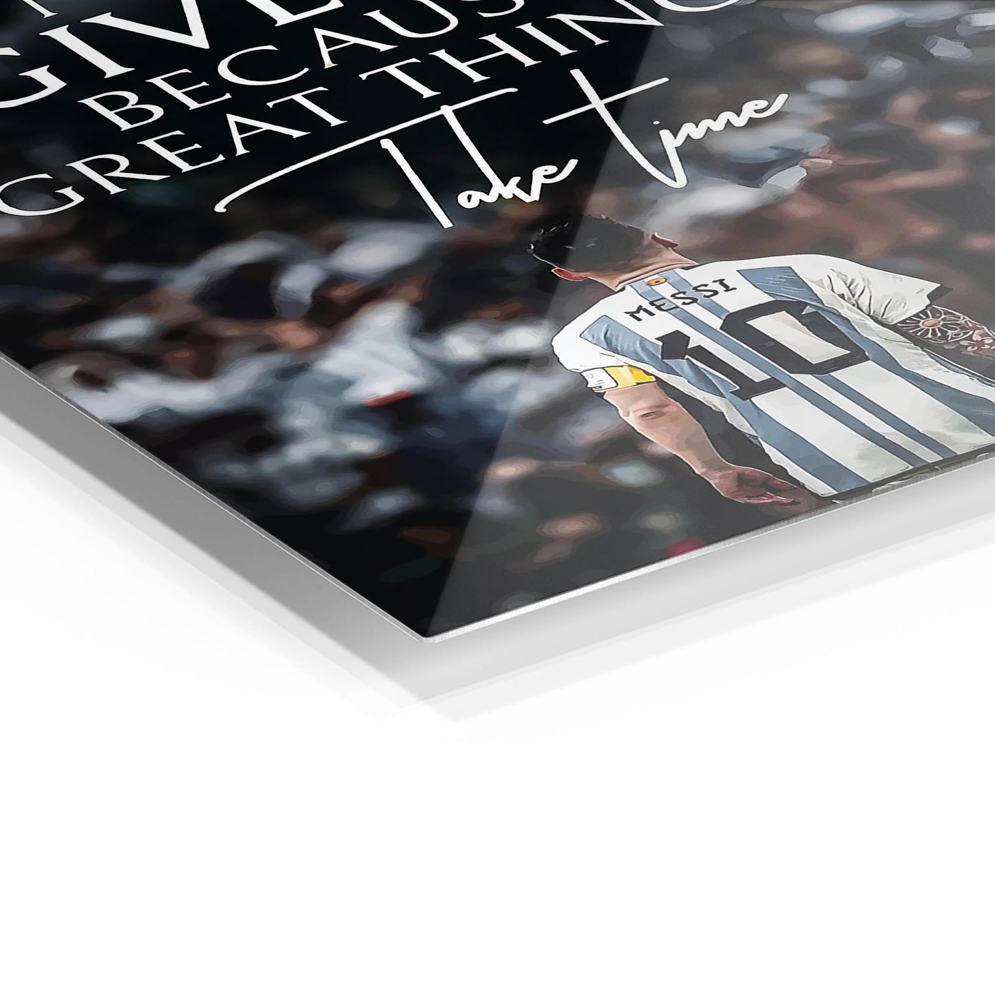Messi Never Give Up metal poster