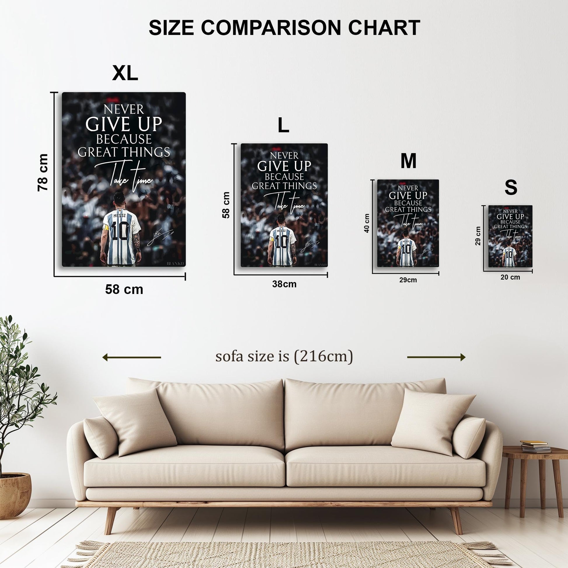 Messi Never Give Up metal poster