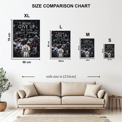 Messi Never Give Up metal poster