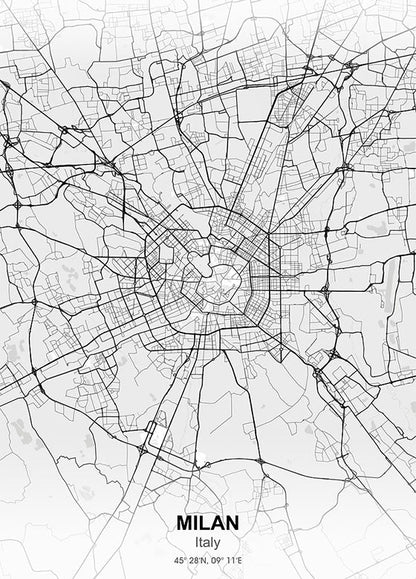 Milan City Map metal poster artwork