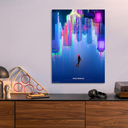 Miles Morales Upside Down City metal poster