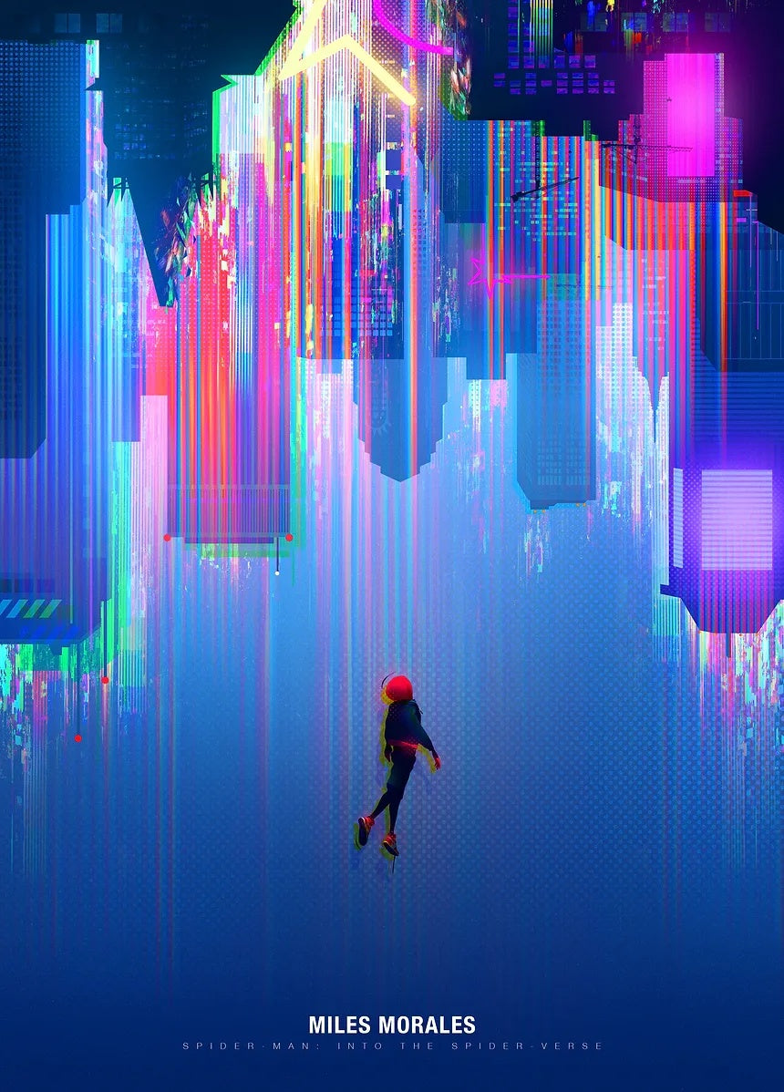 Miles Morales Upside Down City metal poster artwork