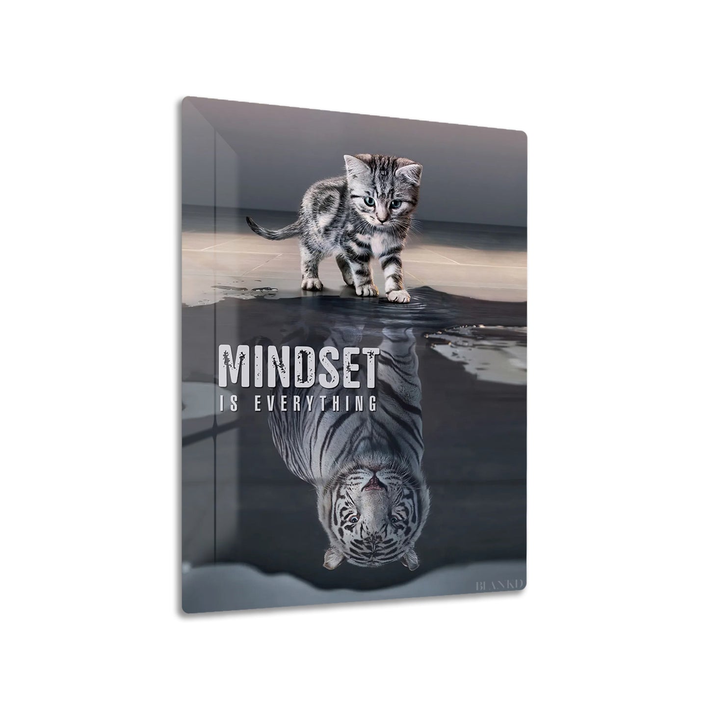 Mindset Is Everything metal poster on living room wall