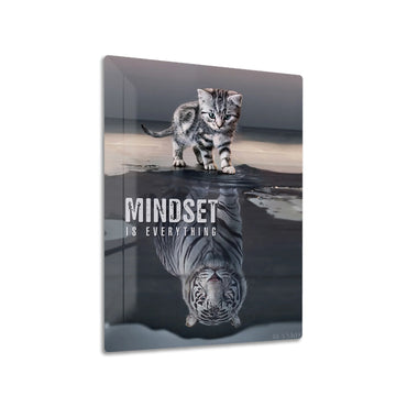 Mindset Is Everything metal poster on living room wall