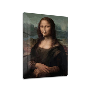 Mona Lisa Clothespin metal poster on living room wall