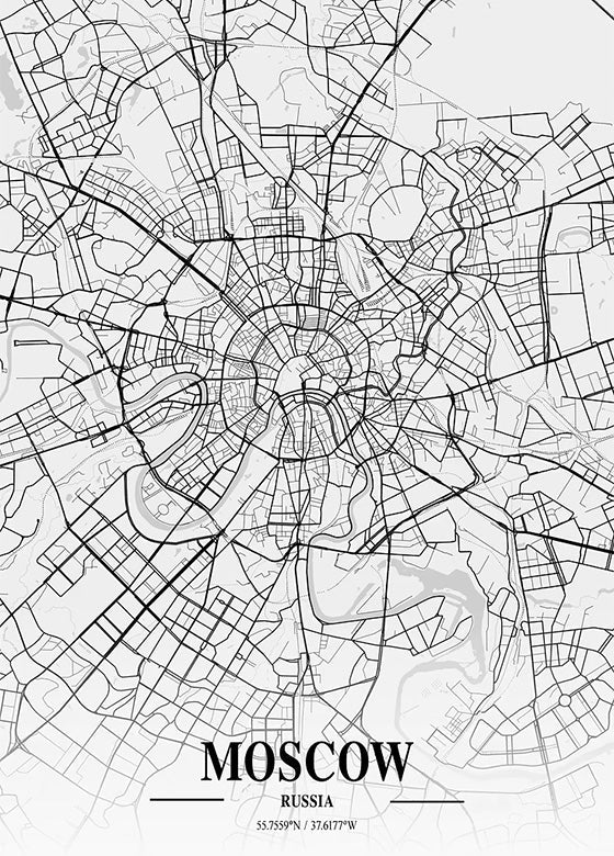 Moscow Russia City Map metal poster artwork